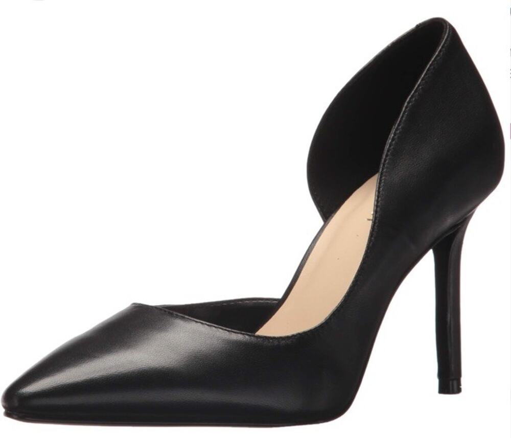 Black Leather d'Orsay Pumps 9 M Pointed Toe Nine West Stiletto High Heels Eria